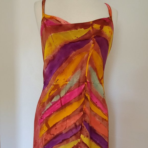 Silk Short Dress african batik purple yellow gold pink red blue rainbow festival - Picture 6 of 9